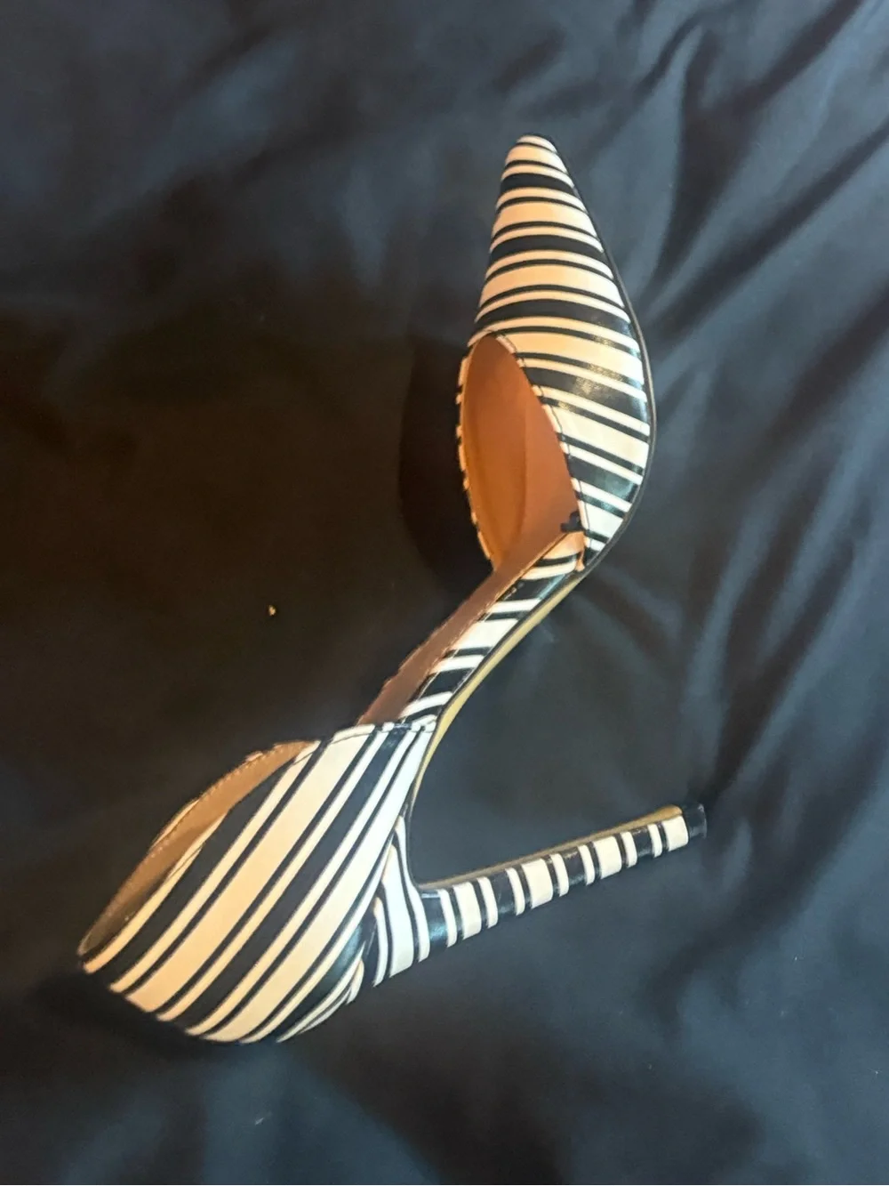 Express Black and White Striped Pointed D'Orsay Heels